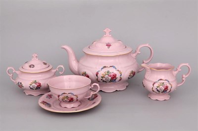 Сервиз чайный на 6 персон "Соната, Полевые цветы" Leander розовый фарфор 15 предметов - фото 52412