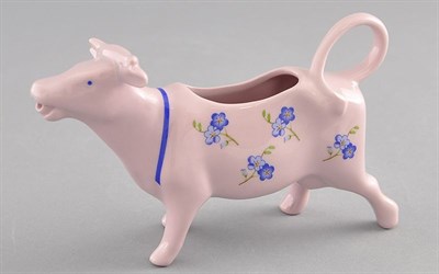 Сливочник "Коровка" 70 мл синие цветы Leander розовый фарфор - фото 52484