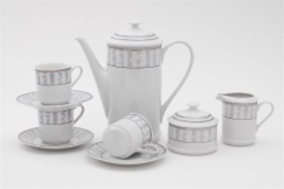 Сервиз кофейный мокко "Серый орнамент" Сабина Leander на 6 персон 15 предметов - фото 52494