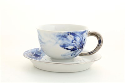 Чашка с блюдцем 350 мл "Цветочная коллекция" Келт Leander (декор синий с платиновым) - фото 52785
