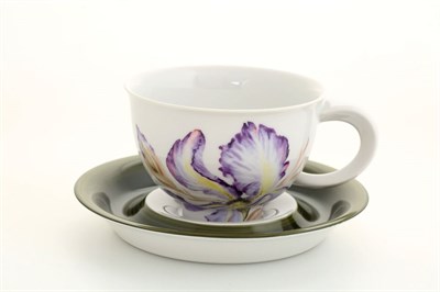 Чашка с блюдцем 350 мл "Цветочная коллекция" Келт Leander (декор фиолетовый с оливковым) - фото 52788