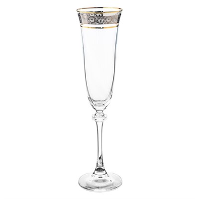 Набор фужеров для шампанского 190 мл ASIO Crystalite Bohemia "Панто платина, отводка золото" (6 штук) - фото 52863