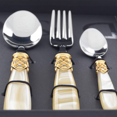 Набор столовых приборов 18пр France Gold Steel Champagne Pearl  - фото 54714