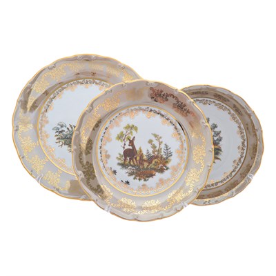 Набор тарелок Queen's Crown Aristokrat Охота бежевая 19,19-салатник,25 см (18 шт) - фото 54770