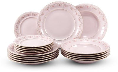 Набор тарелок на 6 персон "Мелкие цветы, Соната" розовый фарфор Leander 18 предметов - фото 56840