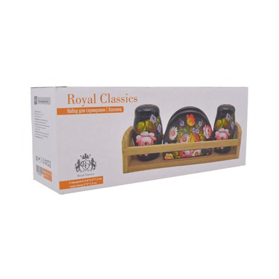 Набор для сервировки Royal Classics Хохлома 3 предмета 9,8*4,4*7,3 см подставка 5*5*7,5 см - фото 58182
