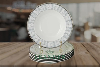 Набор тарелок глубоких 22.5 см "Серый орнамент" Сабина Leander (6 штук) - фото 59896