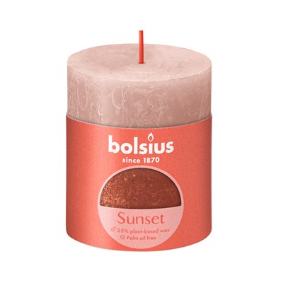 Свеча рустик Bolsius Sunset 80/68 мистический розовый+янтарь - время горения 35 часов - фото 60942