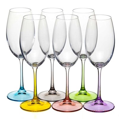 Набор бокалов для белого вина "MILVUS" Color mix цветные ножки 300 мл (6 штук) - фото 64466