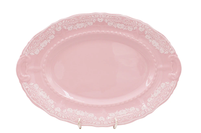 Блюдо овальное 36см "Белый узор"  розовый фарфор Соната Leander - фото 64579