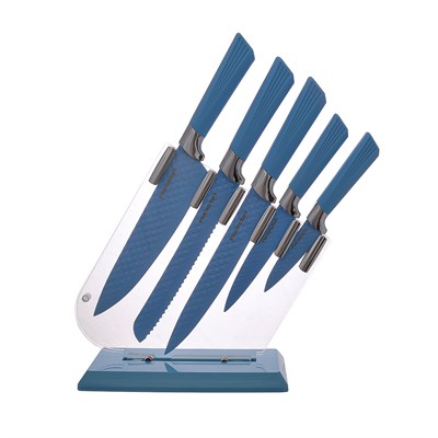 Набор ножей на подставке Royal Classics голубой - фото 65127