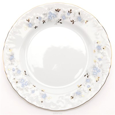 Тарелка мелкая 25 см  (1шт)  Rococo, декор "Голубые цветы,отводка золото" Cmielow - фото 66867