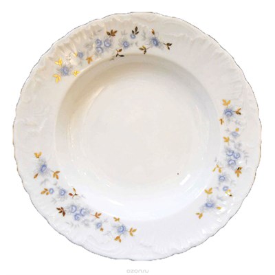 Тарелка глубокая  22,5 см (1шт)  Rococo,декор "Голубые цветы,отводка золото" Cmielow - фото 66868