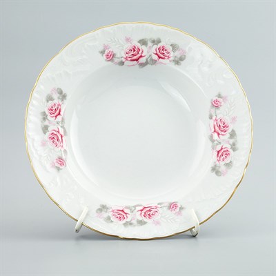 Тарелка глубокая 22,5см  Rococo, декор "Бледные розы,отводка золото" Cmielow - фото 66896