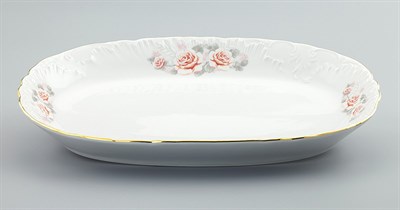 Блюдо овальное 29см декор Rococo, "Бледные розы,отводка золото" Cmielow - фото 66902