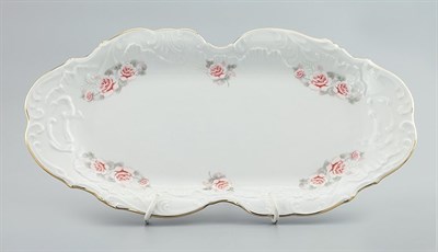 Блюдо прямоугольное 36см Rococo, декор "Бледные розы,отводка золото" Cmielow - фото 66904
