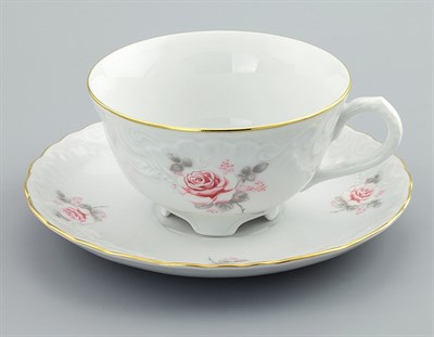 Чашка с блюдцем 220 мл (1 пара)  Rococo, декор "Бледные розы,отводка золото" Cmielow - фото 66913