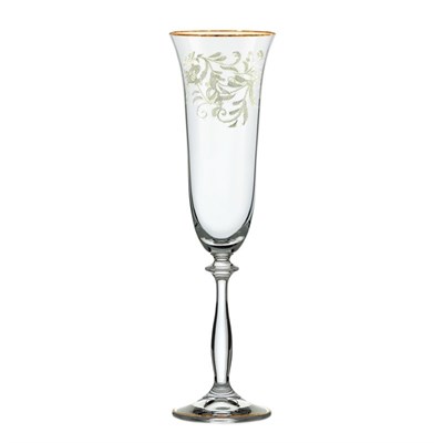 Набор бокалов для шампанского Анжела 190 мл (6 штук), декор "Отводка золото, цветочный орнамент" Crystalex - фото 67528