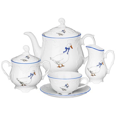 Чайный сервиз на 6 персон Rococo, декор "Гуси" Cmielow 15 предметов - фото 67965