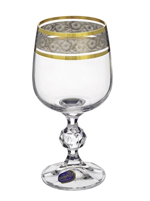 Набор бокалов для вина Клаудия 230 мл (6 штук), декор "Панто платина, золото" Crystalex - фото 68312