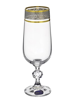 Набор бокалов для шампанского Клаудия 180 мл (6 штук), декор "Панто платина, золото" Crystalex - фото 68313