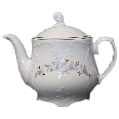 Чайник 1,1л Rococo, декор "Голубые цветы, отводка золото" Cmielow - фото 71320
