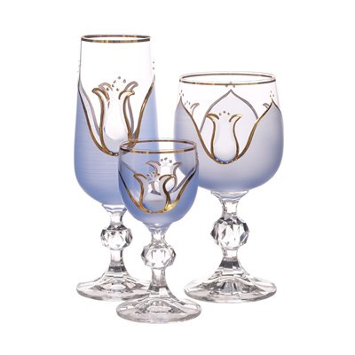 Набор фужеров Тюльпан голубой Crystalex Bohemia 18 предметов (бокалы для вина 230 мл, фужеры для шампанского 180 мл, рюмки 50 мл) - фото 74784