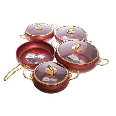 Набор посуды с а/п покрытием Repast Elite Royal Gold 9 пр. красный - фото 76511