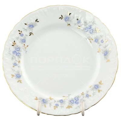 Тарелка мелкая 26 см (1 шт) Rococo, декор "Голубые цветы, отводка золото" Cmielow - фото 83700
