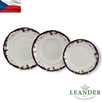 Набор тарелок на 6 персон "Бледные цветы" Кобальт Leander 18 предметов - фото 85245