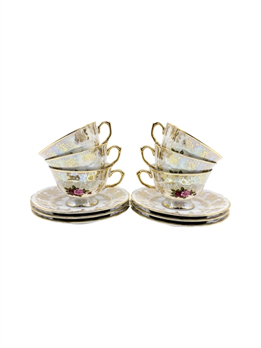 Набор чайных пар Роза Перламутровая / 6 шт / 200 мл / блюдце 155 мм / Royal Czech Porcelain 001046 - фото 95671