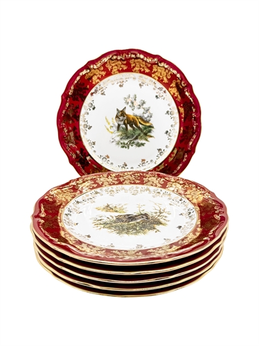 Набор десертных тарелок Красная охота 19 см (разные животные) / 6 шт / Royal Czech Porcelain 001053 - фото 95700