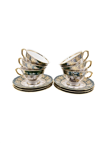 Набор чайных пар Зелёная охота / 6 шт / 200 мл / блюдце 155 мм / Royal Czech Porcelain 001014 - фото 95779