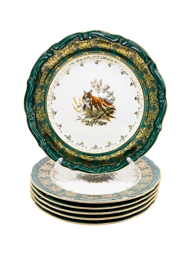 Набор обеденных тарелок Зелёная охота 24 см (разные животные) / 6 шт / Royal Czech Porcelain 001033 - фото 95813