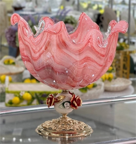 Фруктовница White Crystal Alabastro Rosso розовый бутон 66855 - фото 96322