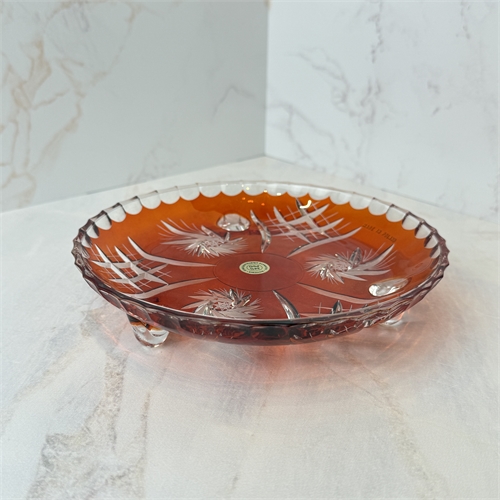 Конфетница тарелка триножка 17 см оранжевая цветной кристаллит 000315 - фото 96344