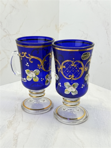 Пара бокалов для горячего 14,5 см (глинтвейн), Синяя лепка 000821 - фото 96530