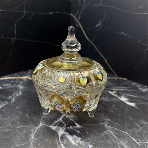 Сахарница с крышкой 14 см на трёх ножках (3033) хрусталь с лепкой 001202 - фото 96670