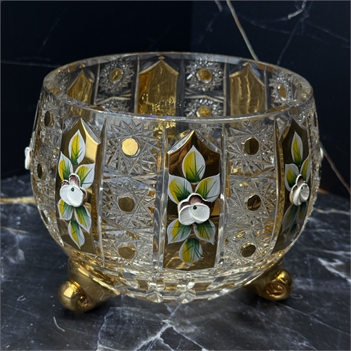 Конфетница Триножка глубокая 14 см, хрусталь с лепкой 001241 - фото 96681