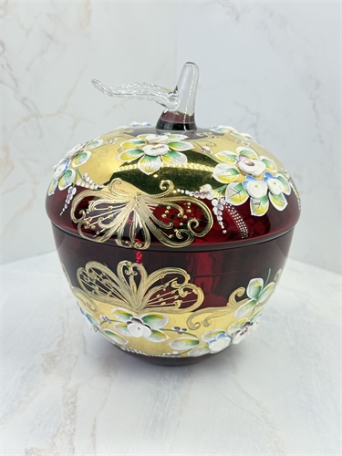 Конфетница "Яблоко" Evpas 19 см, с крышкой, красная лепка 001082 - фото 96742