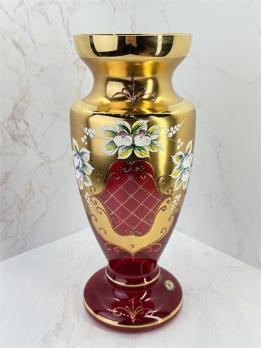 Ваза Кубок 31 см, красная лепка, матовое золото 001105 - фото 96746