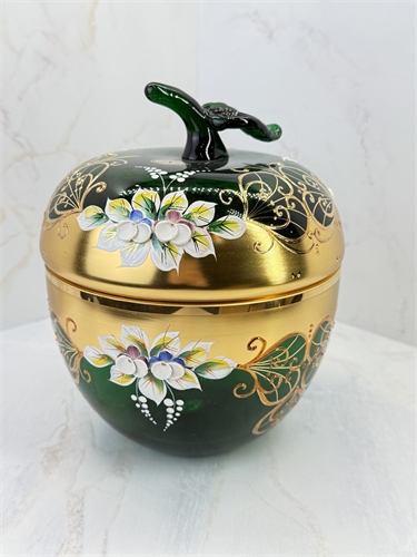 Конфетница яблоко, 20 см, хвостик без золота, зеленая лепка 001115 - фото 96748