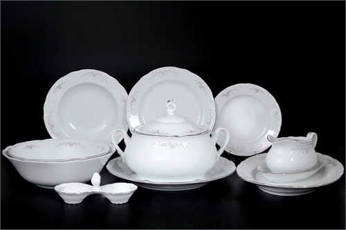 Столовый сервиз на 6 персон Thun Constance Серый орнамент отводка платина 26 предметов БТФ1146 - фото 97063