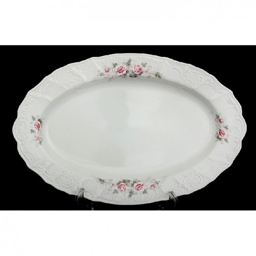 Блюдо овальное 36см Бледные розы платина ББ17407 - фото 97441