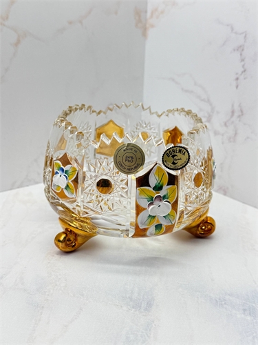 Конфетница триножка 12 см, (золотые ножки) хрусталь с лепкой 001460 - фото 97558