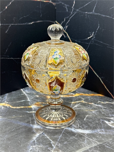 Конфетница с крышкой на ножке 17 см (арт. 1479) хрусталь с лепкой 001494 - фото 97597