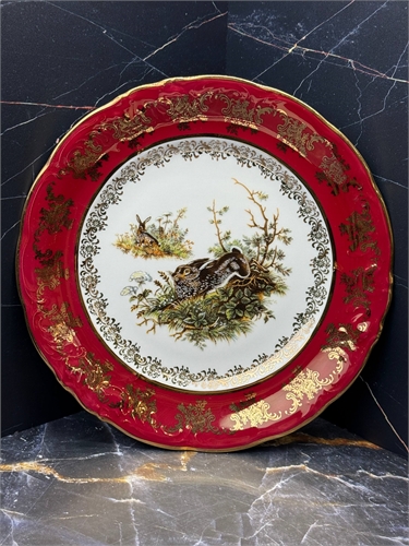 Настенная тарелка 24 см Красная охота (Заяц в кустах) 000701 - фото 97602