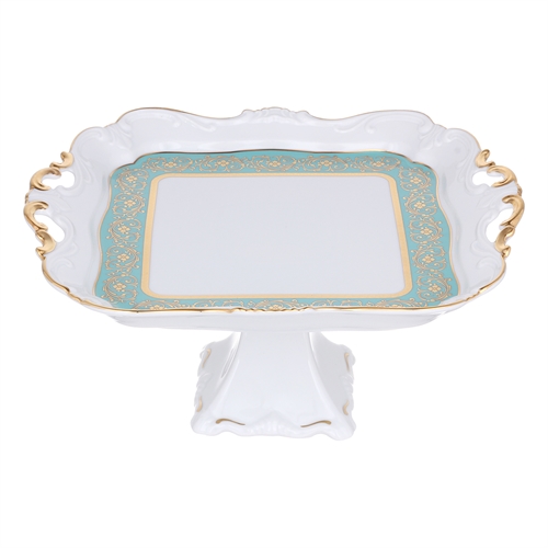 Блюдо квадратное на ножке 30 см "Бирюза с золотом" ББ72026 - фото 97665