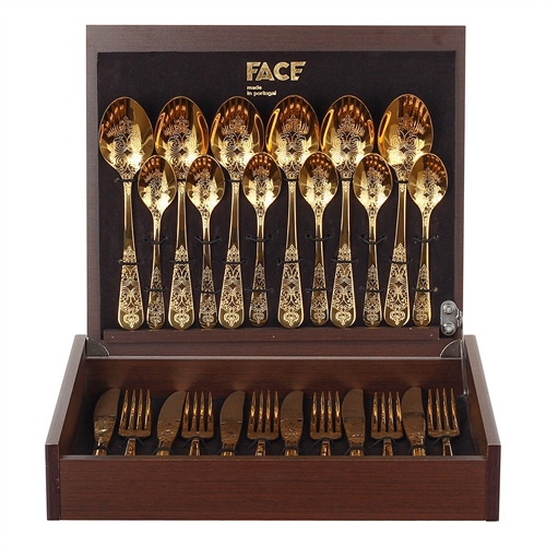 Набор столовых приборов на 6 персон 24 предмета "Antique" золотой ББ78170 - фото 97952