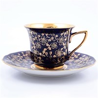 Чашка с блюдцем 100 мл Виндзор золотые цветы, синий